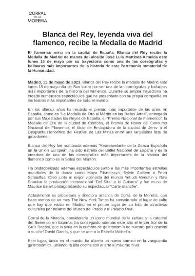 Blanca del Rey, leyenda viva del flamenco, recibe la medalla de Madrid | Danza Ballet