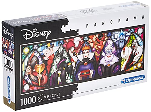 Clementoni - Puzzle 1000 piezas panorámico Villanos Disney, Puzzle adulto Disney (39516)