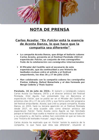 Carlos Acosta: “En Folclor está la esencia de Acosta Danza, lo que hace que la compañía sea diferente” | Danza Ballet