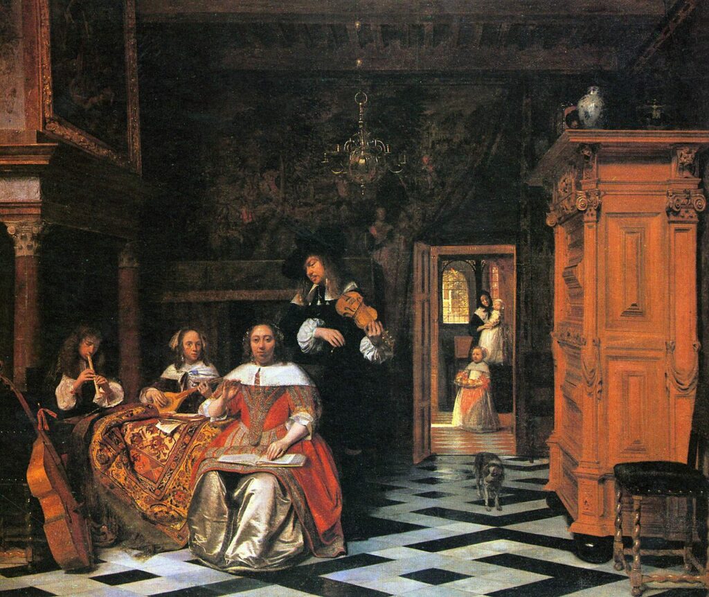 Pieter de Hooch. Retrato de una familia tocando música, 1663. Cleveland Museum of Art