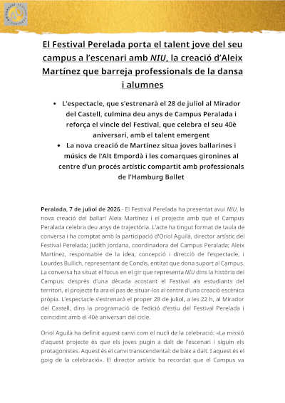 NIU en Festival Perelada: Aleix Martínez une Campus Perelada y Hamburg Ballet