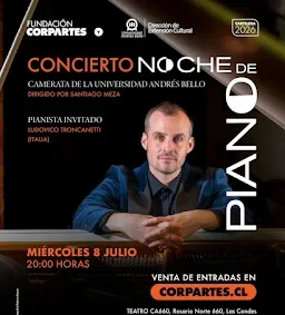 “Noche de piano” en teatro CA660 con la Camerata Andrés Bello junto a Ludovico Troncanetti.